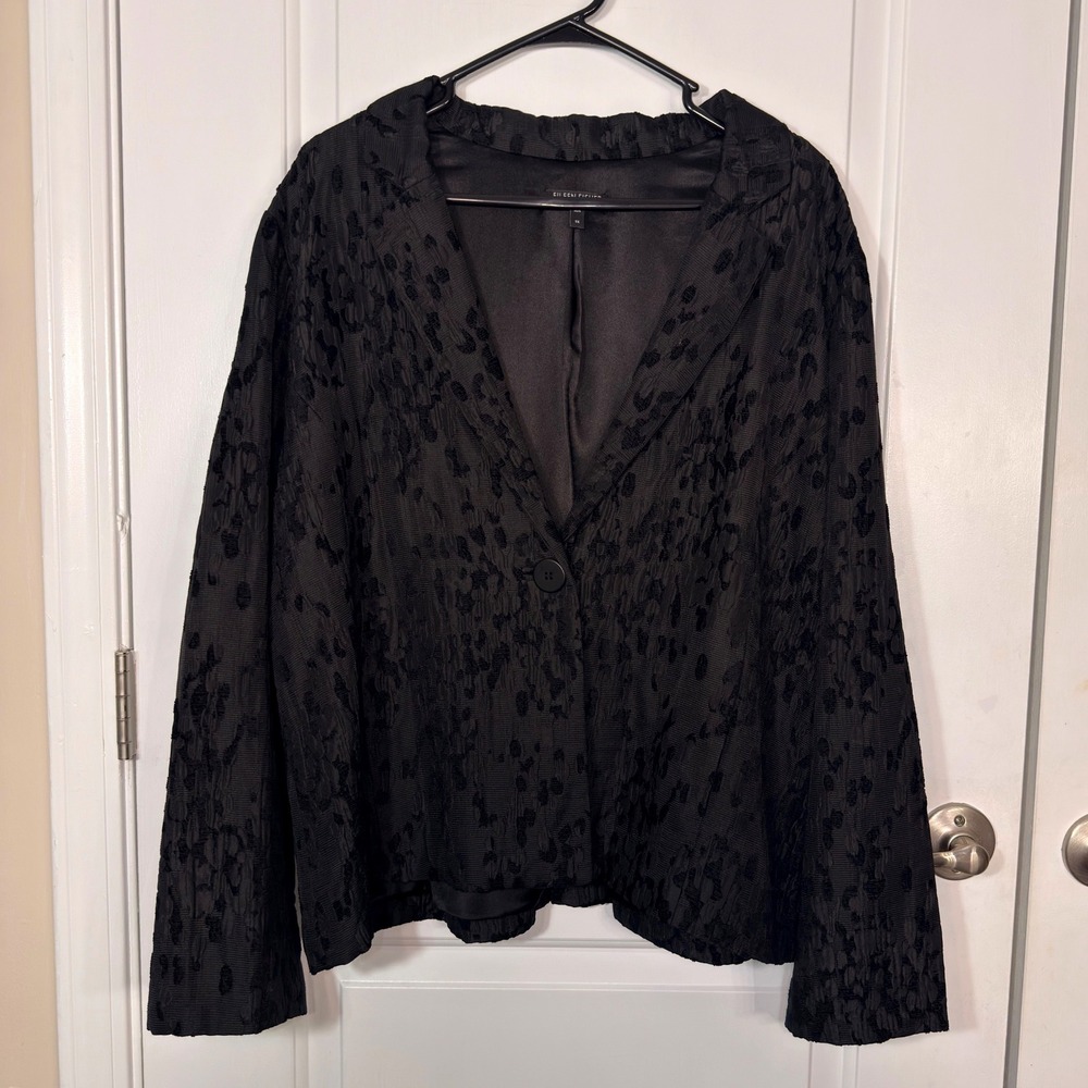 Eileen Fisher Black Chenille Silk Blend Textured Blazer Jacket Woman 1X